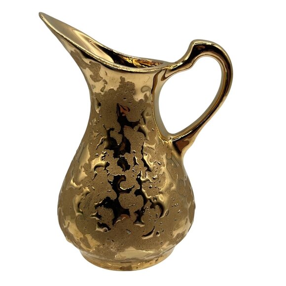 Vintage Kingwood Ceramics 22Kt Gold Weeping Mini Pitcher Collectable Made In USA - Picture 1 of 12